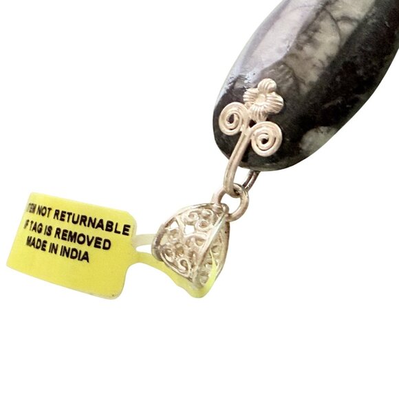 Fossilized Orthoceras Pendant With Intricate Silver Bail Handcrafted - Picture 2 of 5
